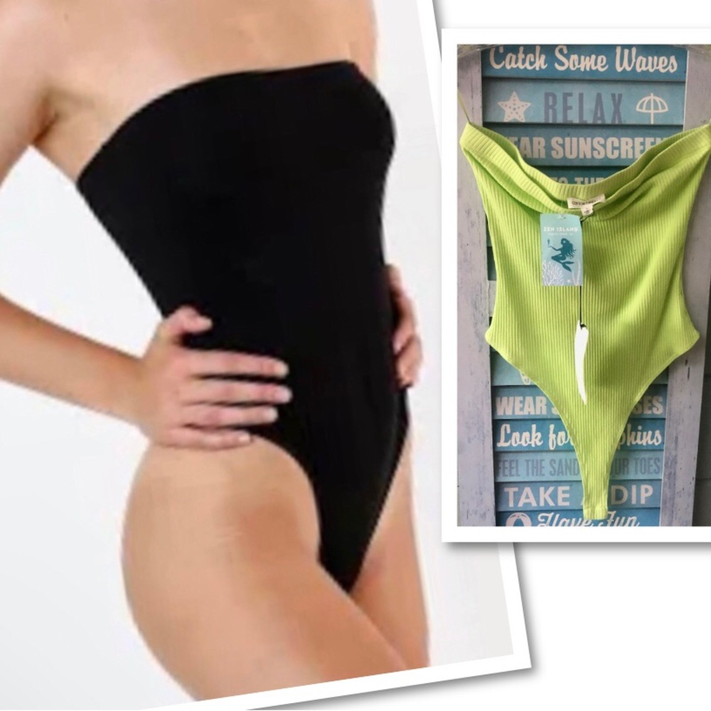 Cotton Candy LA ribbed strapless thong bodysuit NEW with tags size large. Re $39